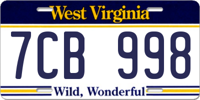 WV license plate 7CB998