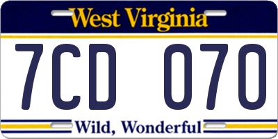 WV license plate 7CD070