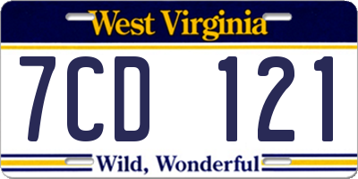 WV license plate 7CD121