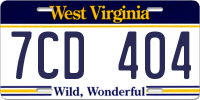 WV license plate 7CD404