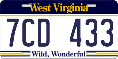 WV license plate 7CD433