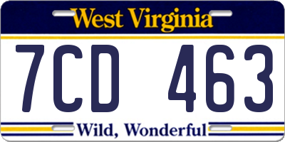 WV license plate 7CD463