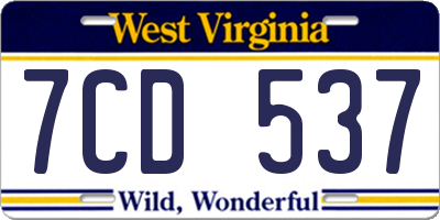 WV license plate 7CD537