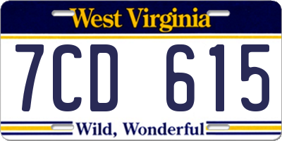 WV license plate 7CD615