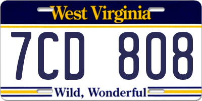 WV license plate 7CD808