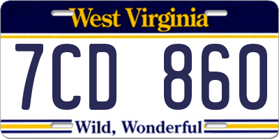 WV license plate 7CD860