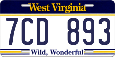 WV license plate 7CD893