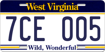 WV license plate 7CE005
