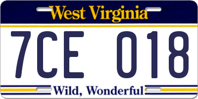 WV license plate 7CE018