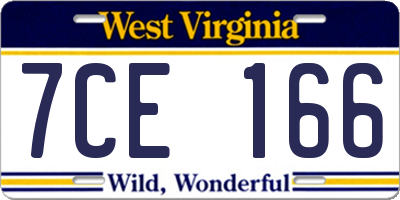 WV license plate 7CE166