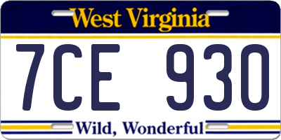 WV license plate 7CE930