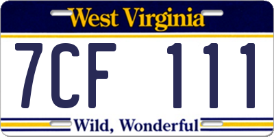 WV license plate 7CF111