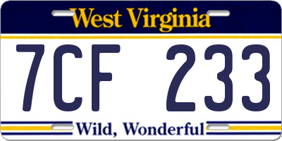 WV license plate 7CF233