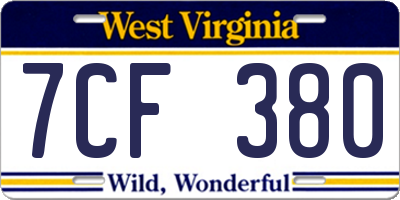 WV license plate 7CF380