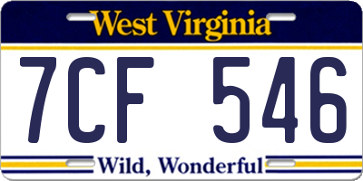 WV license plate 7CF546
