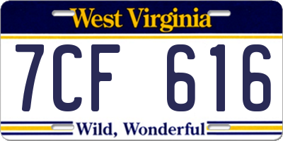 WV license plate 7CF616