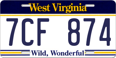 WV license plate 7CF874