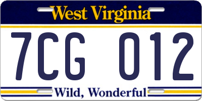 WV license plate 7CG012