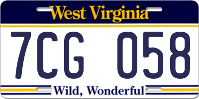 WV license plate 7CG058