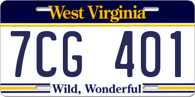 WV license plate 7CG401