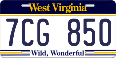 WV license plate 7CG850
