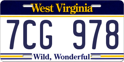 WV license plate 7CG978