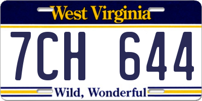 WV license plate 7CH644