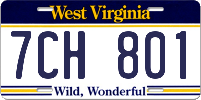 WV license plate 7CH801