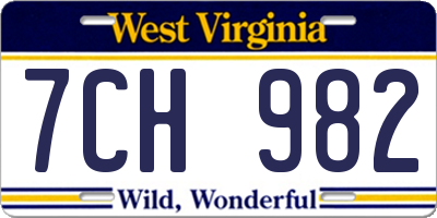 WV license plate 7CH982