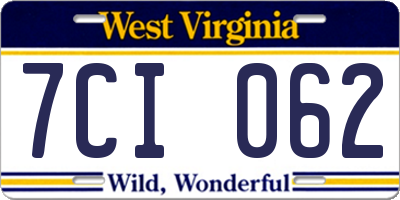WV license plate 7CI062