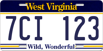 WV license plate 7CI123
