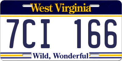 WV license plate 7CI166