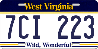 WV license plate 7CI223