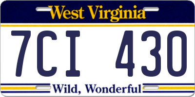 WV license plate 7CI430