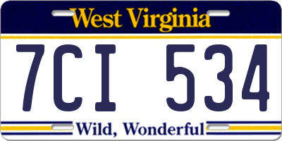 WV license plate 7CI534