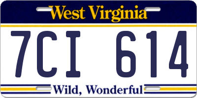 WV license plate 7CI614