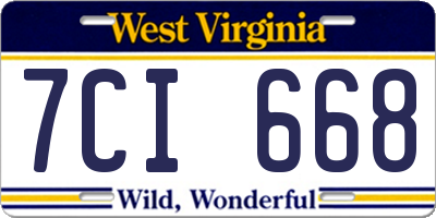 WV license plate 7CI668
