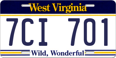 WV license plate 7CI701