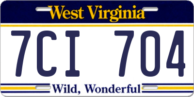 WV license plate 7CI704