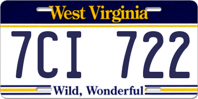 WV license plate 7CI722