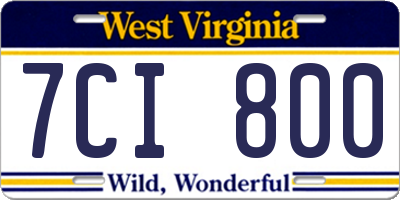 WV license plate 7CI800