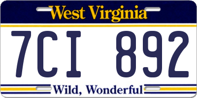 WV license plate 7CI892