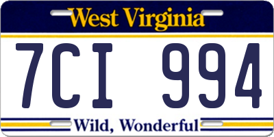 WV license plate 7CI994