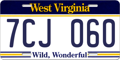 WV license plate 7CJ060
