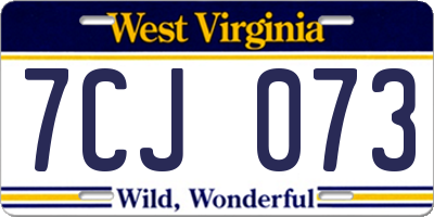 WV license plate 7CJ073