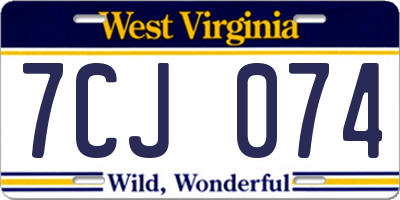 WV license plate 7CJ074