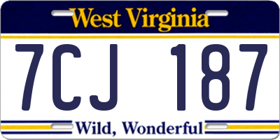 WV license plate 7CJ187