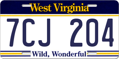 WV license plate 7CJ204