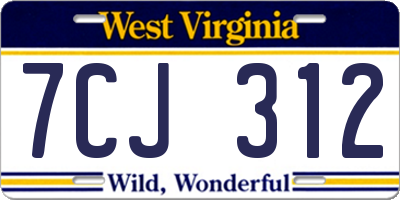 WV license plate 7CJ312