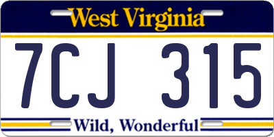 WV license plate 7CJ315